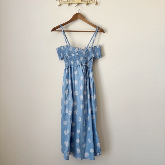 Baum Und Pferdgarten Antibes Smocked Dress 38 Off the Shoulder Blue Floral - Picture 1 of 9